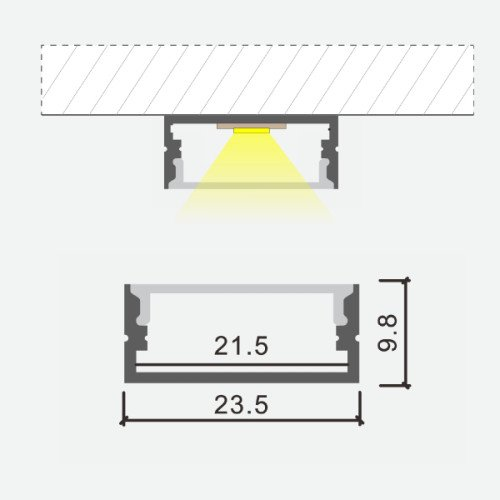 Aluminium profile 3m ULT, surface, 23,5×9,8mm, silver, with cover and end caps