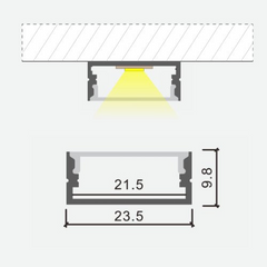 Aluminium profile ULT 3m, surface, 23,5×9,8mm, silver, with cover and end caps