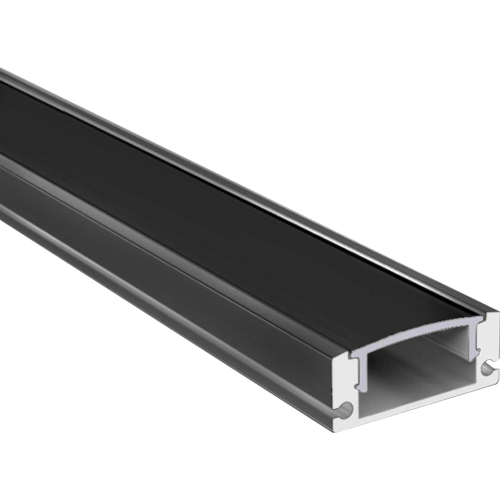 Aluminium profile ULT 3m, surface, 17,4x7mm, black, with black cover and end caps