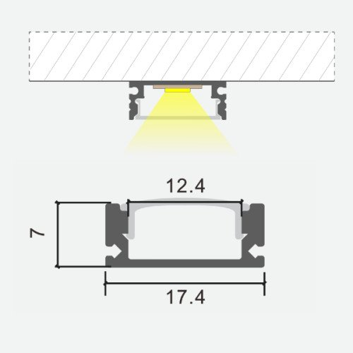 Aluminium profile ULT 3m, surface, 17,4x7mm, black, with black cover and end caps