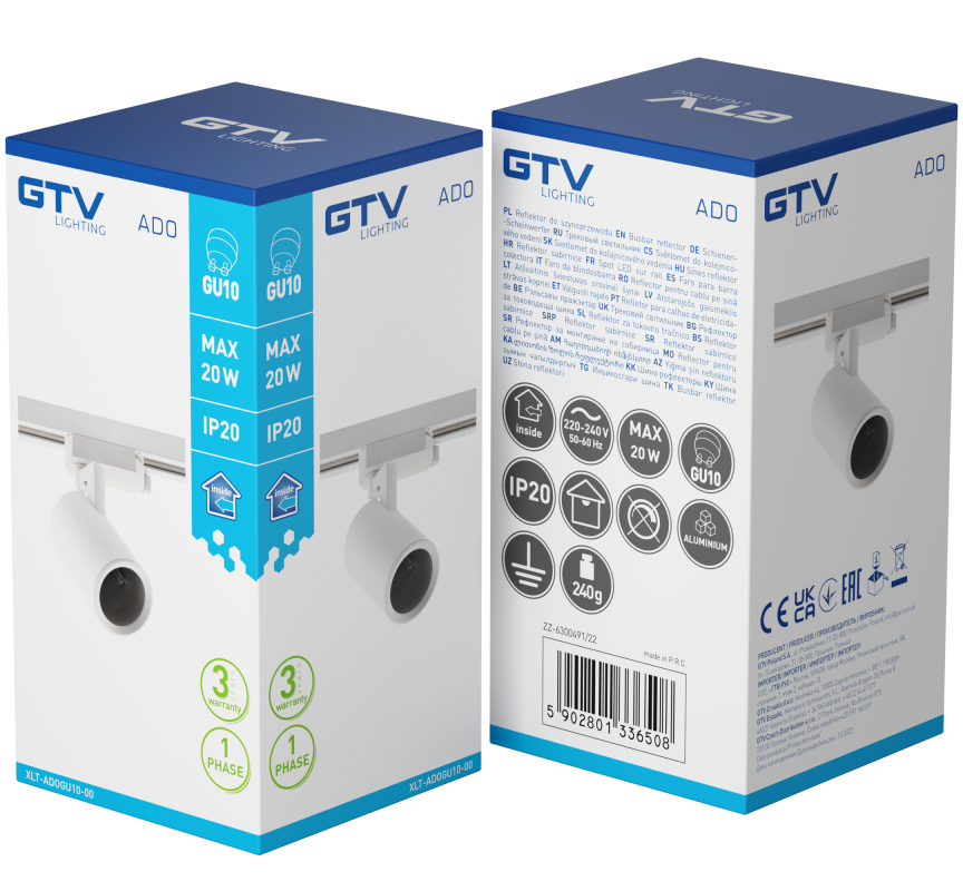 LED track light ADO, GU10, 1F, white